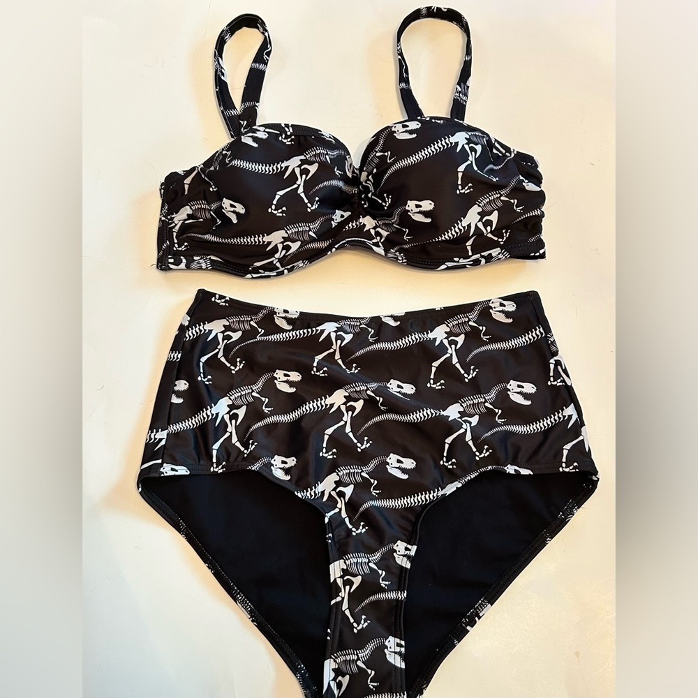 NWOT Modcloth Retro Black and White Skeleton Bikini Set